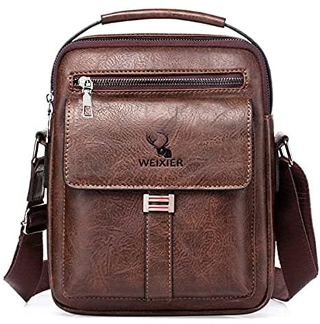 A-QMZL Sacoche Homme Sacs à Bandoulière Vintage Cuir Petite Shoulder Bag Crossbody Business pour Voyage, Randonnée et Travailler (Brun 3)