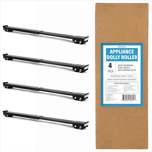 Impresa 4-Pack XL Appliance Dolly & Rollers with 18.5-28.75″ Extendable Slider, 770lb Capacity, Adjustable Base for Washer and Dryer, Kitchen Appliance & Heavy Furniture