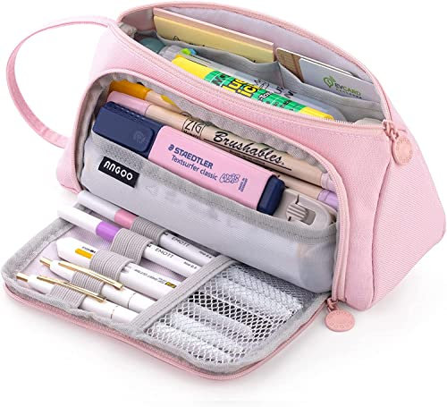 SeBeLi Federmäppchen Mäppchen Mädchen Groß Kapazität Federtasche Federmappe Etui Schreibwarenbeutel Bleistift Beutel für Teenager Mädchen Erwachsene (Hellrosa)
