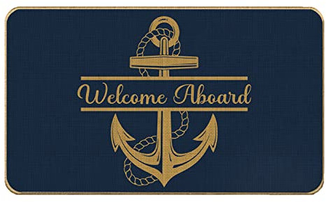 OFlich Nautical Theme Welcome Aboard Rustic Anchor Rope Door Mat 17 x 30 Inch Non-Slip Entry Way Doormat Rug Outdoors Welcome Mat,Lake House Beach House Front Door Porch Outdoor Indoor Decorations