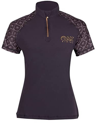 AK Tara Short Sleeve Horse Riding Base Layer AKRS-6061 (as8, Alpha, x_l, Regular, Regular, Black/Gold)