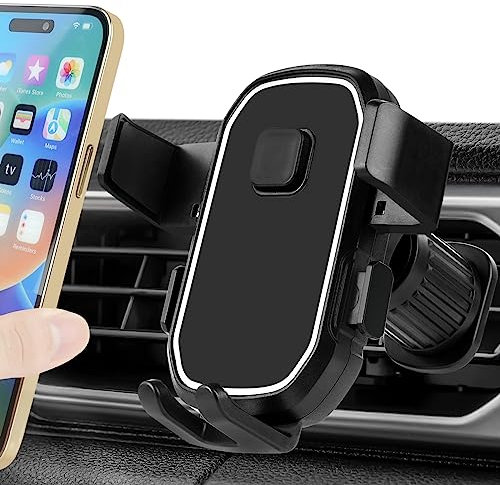AXFEE Support Telephone Voiture Grille Aeration, Universel Porte Téléphone Voiture 360° Rotation, Un Bouton de Libération, Compatible avec iPhone 14 13 12 11 Pro Max, 4-7” Smartphones