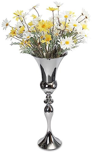 Vase Blumenvase, 74cm Höhe Gefäß Pokalvase Dekovase, Silber Tischdeko Vase Blumenvase, Deko für Hochzeit, Verlobung, Wohnzimmer, Schlafzimmer, Büro, Silber
