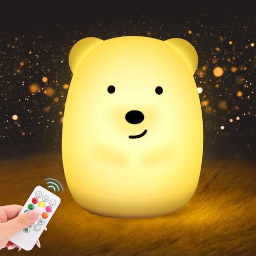 JOPHEK Veilleuse Bébé Ours Tactile, 9 Couleurs 3 Modes Veilleuse, en Silicone, Veilleuse Led Rechargeable, avec Fonction Minuterie, Télécommande, pour Enfant Chambre Cadeau