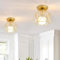 iDEGU Lot de 2 Plafonnier Industrielle en Métal Cage Carré, 15CM Lustre Abat-jour Fer Luminaire E27 40W Lampe de Plafond pour Salon Chambre Bar, Doré (Hexagone)