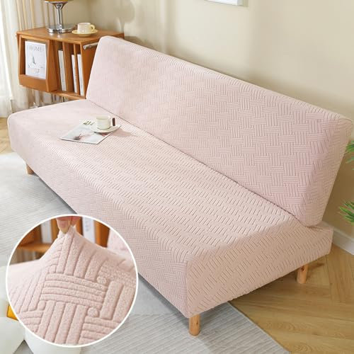 Surwin Housse de Clic Clac élastique Canapé 2/3 Places, Peluche Hiver Housse de Canapé sans Accoudoir Couverture de Canapé-lit Universel Tout Couvert Canapé Pliant Protecteur (120-150cm,Rose)