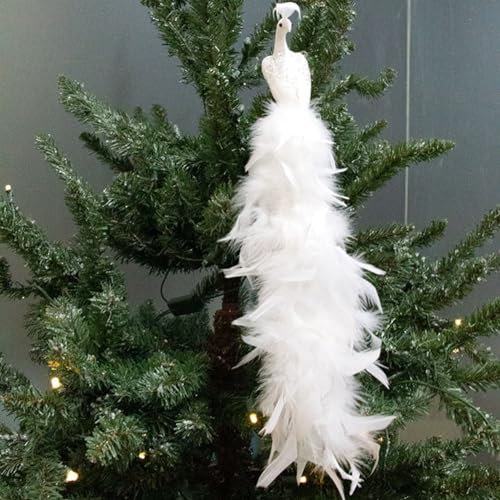 URPIZY 39,8 cm Pfau Weihnachtsschmuck, künstliche Pfauenvögel mit Federschwanz und Clip, Glitzer Pfau Ornamente für Weihnachtsbaum Hochzeit Urlaub Dekor
