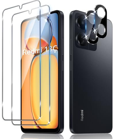 Liilaa Protector de Pantalla para Xiaomi Poco C65 / Redmi 13C 4G, Cristal Templado y Protector de Lente de Cámara [ 2+2 Piezas], Anti Arañazos Dureza 9H Vidrio Templado para Redmi 13 C 4G