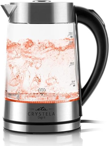 ETA Glas-Wasserkocher Crystela Digi II I Temperatureinstellung 50-100°C I Warmhaltefunktion I 1.7 Liter I 2200 Watt I Wasserkocher aus Glas