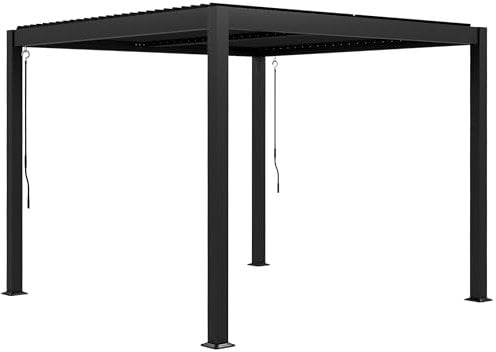 Outsunny Pergola bioclimatique en Aluminium 3 x 3 m pergola Jardin extérieur avec Lames orientables manivelle, Style Contemporain - Noir