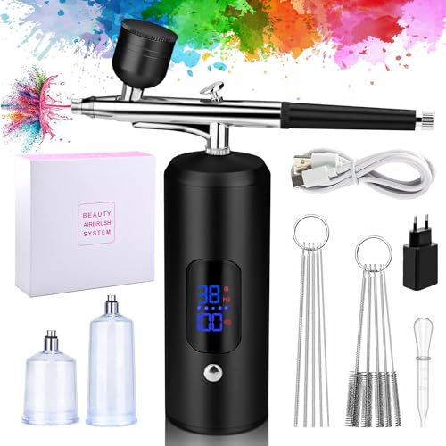 Daakro Set di pistola a spruzzo, con compressore ad una pressione di 38 PSI, kit di pistola a spruzzo senza fili, adatto per decorare torte, manicure, tatuaggi e trucco viso.