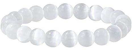 Ouubuuy Selenite Armband,8mm Heilsteine Armband, Edelstein Armband Damen, Stein Armband Damen,Armband Perlen Damen,Armband Damen Perlen