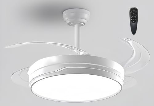 LEDUNI ® Ventilador techo con luz 84W Ventilador Invisible Ultra Silencioso con Mando a Distancia y Aspas Retráctiles Función verano-invierno Controlador incorporado (Blanco Nielo)
