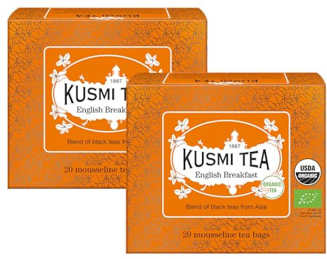 Kusmi Tea - 2er Pack - English Breakfast - Bio Mischung aus Asiatischen Bio-Schwarztees - Ceylon und Assam - Koffeinhaltiger Tee - 2x20 Teebeutel