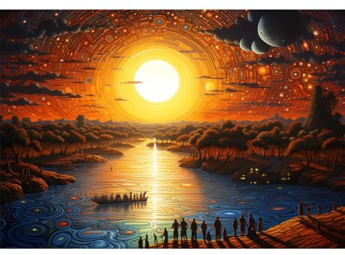 MISITU Mini Jigsaw 1000 Pieces Puzzle, Micro Difficult, Challenging Family Game, Fantasy World Sunset, 15 x 10.2 Inch