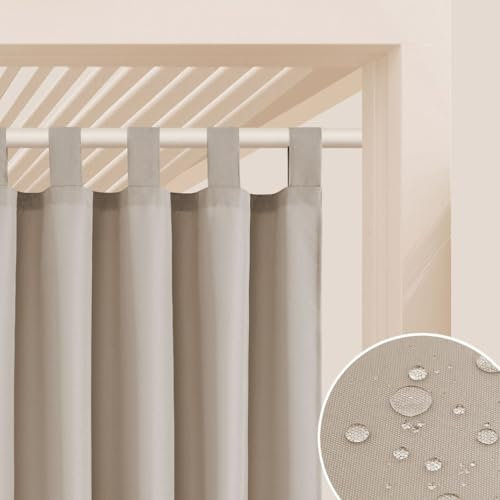 ROOM99 Outdoorvorhäng mit Schlaufen Garden Line 155 x 200 cm Breite x Höhe Outdoor Vorhang wetterfest Wasserdicht Sichtschutz Sonnenschutz Gardinen Garten Winddicht Beige, 1 Stück