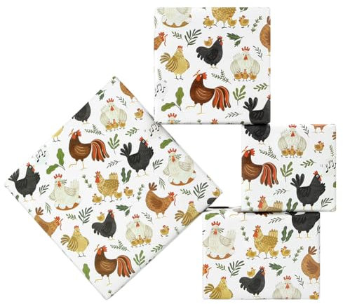 Geschenkpapier mit Bauernhoftieren für Kinder, Mädchen, Jungen, Bauernfreunde, Hahn, Huhn, Küken, Geschenkpapier für Geburtstag oder Babyparty, 4 Blatt, flach gefaltet