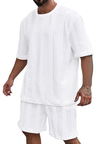 Generic Blitzangebote des Tages Badminton Set 4 Schläger Jogginganzug Herren Set Rundhals Training Jogginganzug Herren Kurz Lauf Leinenanzug Herren Sommer Sportkleidung Mann(2-White,XXL)