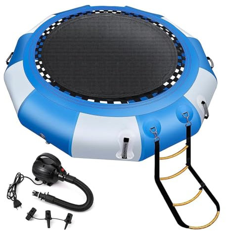 KKMNDE Aufblasbarer Schwimmwasserpark, Seetrampolin, Freizeit-Wassertrampolin mit 4-stufiger Strickleiter, 5 m