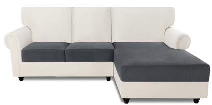 Easy-Going Stretch Sofa Couch Überzug, 3 Stück rutschfeste Sofa Sitzkissenbezüge Ecksofa L U Form, Waschbarer Jacquard Sofaschutz Sofa Cover Hund Katze, 1 Sitzer* 2 + Chaiselongue* 1, Dunkelgrau