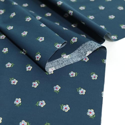 TOLKO Baumwollstoff Meterware Baumwolle mit Blumen Muster | weiche Baumwoll-Popeline zum Nähen Dekorieren als Kleiderstoff Dekostoff Bezugsstoff (Blau Blume)