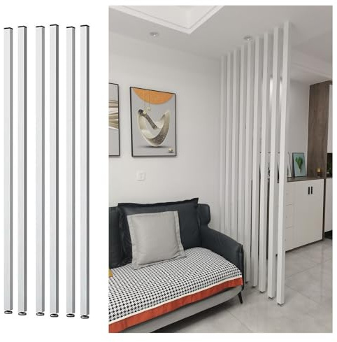 6 Pack Wall Partition Room Divider Floor To Ceiling Wooden Slats - Freestanding Room Separator Privacy Screens Columnar - Modern Space Decor Divider Column For Home & Commercial Use(White,135cm/53.1in