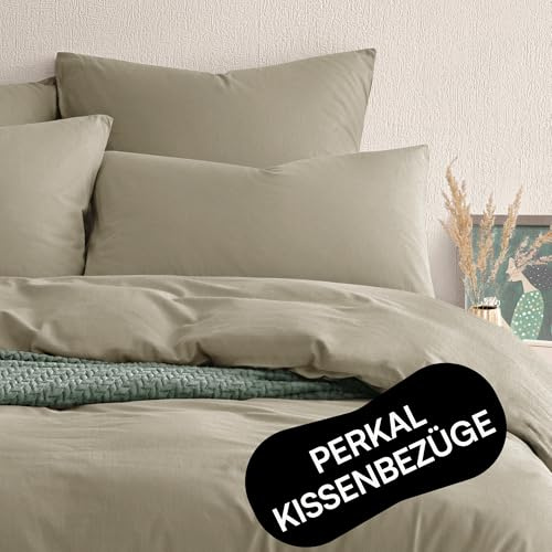 Seralino Perkal Kissenbezüge 80x80 Beige/Taupe (2er Set) | 100% Bio Baumwolle | atmungsaktiv | Kopfkissenbezug 80x80 mit Reißverschluss | Kissenbezüge 80x80 Bio Baumwolle Bettwäsche| Oeko-Tex