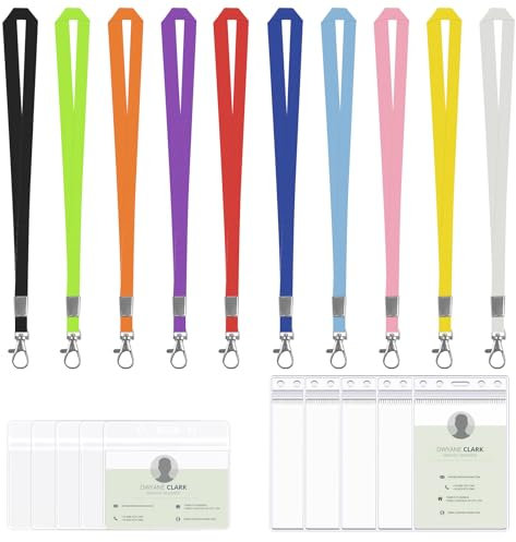 LHOEST 10 Pezzi Porta Badge da Collo Orizzontale Verticale Porta Badge con Cordino Portabadge Collo Porta Cartellino Impermeabile Colorato Porta Tesserino da Collo Trasparente Porta Badge Holder