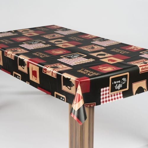 laro Wachstuch-Tischdecke Abwaschbar Garten-Tischdecke Wachstischdecke PVC Plastik-Tischdecken Eckig Meterware Wasserabweisend Abwischbar AS, Muster:Kaffee Barista Schwarz Rot, Größe:118x220