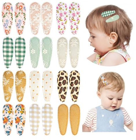 WERIGONI 10 Paar/20 Stück baby haarspangen für Mädchen, Kleinkinder Haarspangen Gewickelt Süßer Blumendruck Rutschfeste Baby Haarspangen für Feines Haar