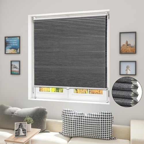 WOLTU Wabenplissee ohne Bohren verdunkelung Thermo Doppelplissee Klemmfix Zweifarbig 75x100 cm Dunkelgrau-Weiß, Plissee Faltrollo Sonnen-, Sicht- & Schallschutz, Jalousie Plisseerollo für Fenster&Tür