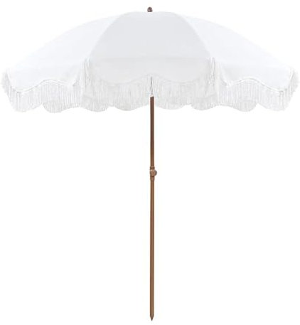 Blanco Sombrilla Playa 200 Cm Parasol Jardín Exterior Grande con Flecos Sombrillas Terraza Protección UV50+ Sombrilla Jardín Inclinable Portátil Boho Beach Umbrella For Sand Impermeable
