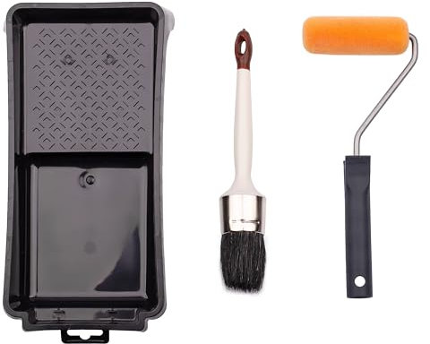 MIVOS Kit de peinture 4 pièces - Rouleau à peinture 10cm - Pinceau rond pour taches et vernis 43mm - Bac à peinture 28x16cm - Etrier enfichable 27cm - Kit de peinture - MADE IN EU