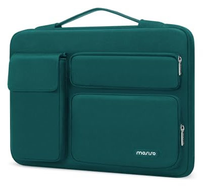 MOSISO 360 Protective Laptop Case 13.3 inch, 13-13.3 inch Laptop Sleeve Compatible with MacBook Air/Pro 13 / Pro 14, HP Dell ASUS Lenovo, Side Open Bag with 2 Raised&1 Flapover Pockets, Teal Green