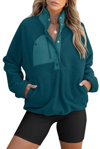 ANRABESS Women Fuzzy Fleece Pullover Sherpa Jacket Sweatshirt with Pockets