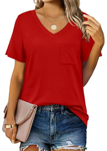 Suncife Womens Summer Casual V Neck Loose Fit T Shirts Short Sleeve Tops | Breathable and Soft Fabric, Comfy to Your Skin, Dressy Plain Design, Suitable for Going Out and Summer Wear