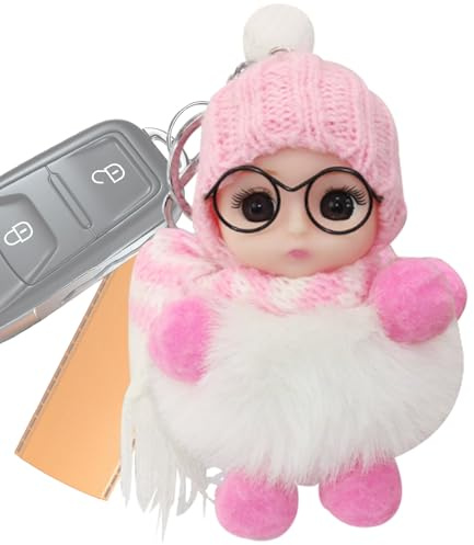 Puppen-Schlüsselanhänger für Mädchen, Puppen-Schlüsselanhänger mit Anhänger - Dekorativer Anhänger für die Schultüte,Hübscher Puppenanhänger mit großen Augen, Ornament mit Brille, Schal und Mütze