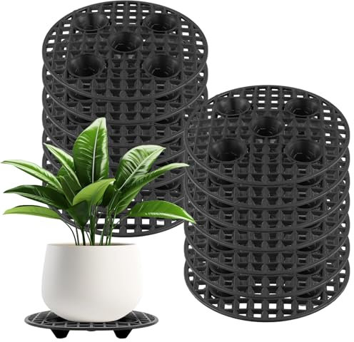 HAKZEON 15 PCS Plant Level Pot Elevator, 30 cm/12 Inch Round Flower Pot Stand Plant Holder Support, Plastic Plant Risers for Indoor Outdoor, Black