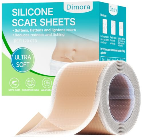 Dimora Feuilles de cicatrices en silicone imperméable – Ruban adhésif en silicone de qualité médicale (rouleau de 4,1 x 152,4 cm), traitement ultra-fin pour cicatrices chirurgicales, césarienne,