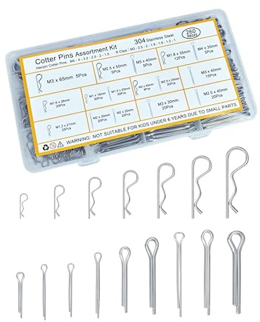 260 Pcs Cotter Pins Assortment Kit - 16 Sizes Hardware Pins Set 304 Stainless Steel Hitch Pin Clip Small Carter Pins Used for Automotive, Trailer Hitch,Lawn Mower