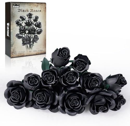 Millionspring Schwarzer Rosenstrauß-Bausatz mit 12 schwarzen künstlichen Rosen, Geschenke für sie zum Geburtstag, Halloween, Jahrestag, Valentinstag, Muttertag, Weihnachten