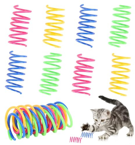 Fogcosy 40 Pcs Colorful Spring Cat Toys - Plastic Coil Spiral Interactive Pet Toys for Kitten Training, Bouncing Play and Fun Gift