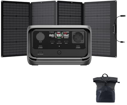 Estación de energía portátil EcoFlow RIVER 3 Plus con panel solar de 160 W, batería LFP de 286 Wh, salida de 1200 W, autonomía de 16 horas para aparatos <100 W, generador solar para exteriores