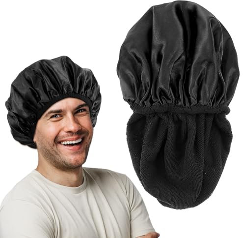 Yuanchu 3-Lagige Eindicken Duschhaube, Extra-große Wasserdichte Duschhauben Verstellbare Damen-Duschhaube Weiche Frotteefutter Shower Cap Wiederverwendbare für Duschen Spa Make-up Männer (Schwarz)