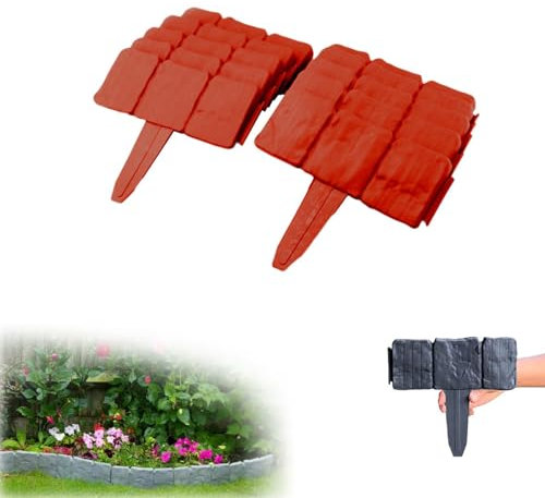 Rasenkante Kunststoff, Beetumrandung, Garten Beeteinfassung,Beetbegrenzung,Flexible Blumenbeet Umrandung, Beetzaun,Gartenpalisade Beetkanten Einfach Einschlagen,Keine Gräben Ausheben (Orange 10pieces)