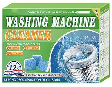 Washing Machine Cleaner Tablets, Laundry Machine Descaler, Deep Clean and Deodorize, 12-Pack, Strong Oil Stain Removal