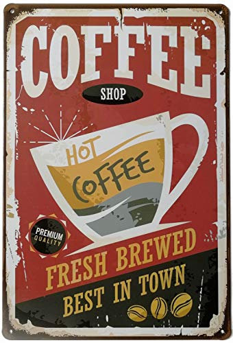 Metall-Wanddekoration, Gartenschild, Geschenk Straßenschild – Hot Coffee Served Daily Vintage Coffee Shop Schild für Küche, Café, Home Wall Decor 8x12