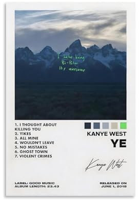 Kanye Poster West Ye Albumcover-Poster, Leinwanddruck, ästhetische Wandkunst, moderne Heimdekoration für Schlafzimmer, Wohnzimmer, 50 x 75 cm, ungerahmter Stil