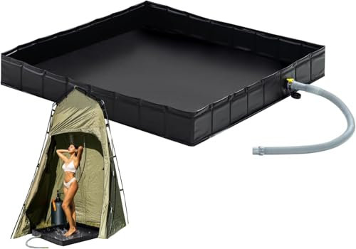 MUSLONG Faltbare Duschbasis, große tragbare Duschwanne mit Abflussrohr, Duschzeltbasis Duschzelt Camping Duschbasis Zelt Duschwanne Markise Basis für Indoor Outdoor, 104x104x13cm