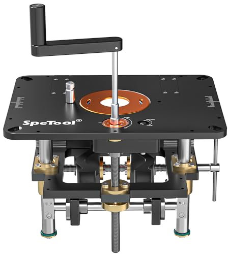 SpeTool Router Table Lift – Universal 65–107 mm (2.56–4.21) Clamp | 0.025 mm Precision | Above-Table Bit Change | 235 × 298 mm (9¼ × 11¾) CNC Aluminium Plate